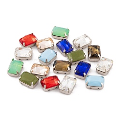 Sew on Rhinestone, K9 Glass Rhinestone, Platinum Tone Brass Prong Settings, Garments Accessories, Faceted, Rectangle, Mixed Color, 14x10x7mm, Hole: 1.2mm(RGLA-Q013-03C-01)
