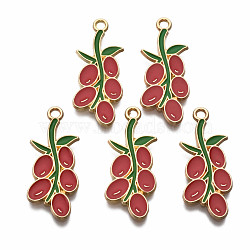 Alloy Enamel Pendants, Light Gold, Cadmium Free & Nickel Free & Lead Free, Grape, Red, 30x12.5x1.5mm, Hole: 1.8mm(ENAM-T011-101-NR)