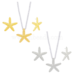 Jewelry Set, Alloy Starfish Pendant Necklace & Stud Earrings, Platinum & Golden, 56.5x57.5~58mm, 16.77 inch(42.6cm)(SJEW-FI0001-24)