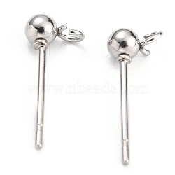 304 Stainless Steel Ball Post Stud Earring Findings, with Loop and 316 Surgical Stainless Steel Pin, Stainless Steel Color, 14x5.5x3mm, Hole: 1.8mm, Pin: 0.7mm(X-STAS-Z035-03P)