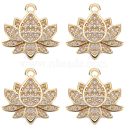 8Pcs Brass Micro Pave Cubic Zirconia Charms, Lotus Charm, Real 18K Gold Plated, Clear, 13x13x2mm, Hole: 1mm(ZIRC-BBC0002-01)