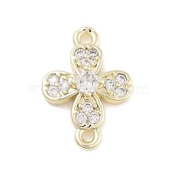 Brass Pave Clear Cubic Zirconia Flower Links Connector Charms, Long-Lasting Plated, Real 14K Gold Plated, 16.5x11.5x3.5mm, Hole: 1.4mm(KK-Z061-02G-02)