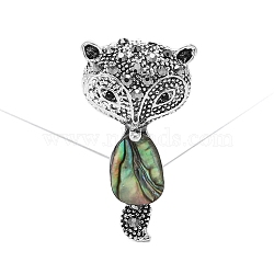 Retro Creative Abalone Shell Fox Brooch, Alloy Animal Brooch Clothing Accessories, Silver, 37x20mm(PW-WG1704E-01)