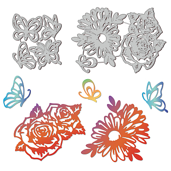 2Pcs 2 Styles Carbon Steel Cutting Dies Stencils, for DIY Scrapbooking, Photo Album, Decorative Embossing Paper Card, Stainless Steel Color, Flower & Butterfly, Mixed Patterns, 92~108x81~156x0.8mm, 1pc/style