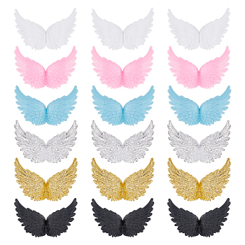 36Pcs 6 Colors Plastic Angel Wings Ornament, Craft Wings, for DIY Christmas Gift, Cake Decoration, Mixed Color, 80x50mm, 6pcs/color
