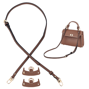 Adjustable Cowhide Bag Handles, with Alloy Swivel Clasp & Anti-Wear Buckle Fitting, Coconut Brown, Handle: 100.6~117x0.8cm, Buckle: 37x64x1.5~8.5mm