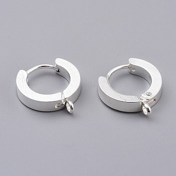 201 Stainless Steel Huggie Hoop Earrings Findings, with Vertical Loop, with 316 Surgical Stainless Steel Earring Pins, Ring, Silver, 15.5x14x4mm, Hole: 1.4mm, Pin: 1mm