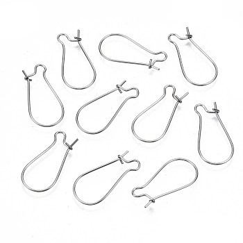 304 Stainless Steel Hoop Earring Findings, Kidney Ear Wire, Rings, Stainless Steel Color, 23.5x11.5x0.6mm, Pin: 0.6mm