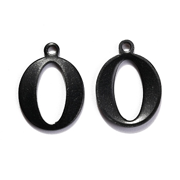 304 Stainless Steel Alphabet Charms, Electrophoresis Black, Letter.O, 12.5x9x1mm, Hole: 1mm