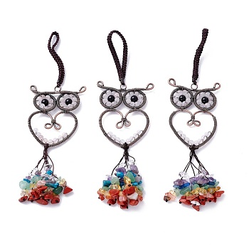 Natural Quartz Crystal Big Pendant Decorations, with Brass Findings, Owl, Cadmium Free & Lead Free, 173mm