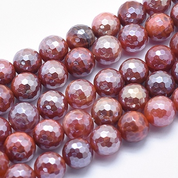 Electroplate Natural Fire Crackle Agate Beads Strands, Dyed & Heated, Faceted, Round, 10mm, Hole: 1.2mm, about 39pcs/strand, 15.7 inch