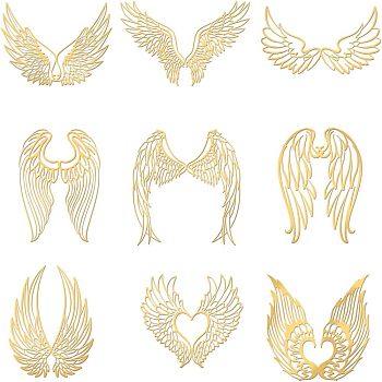 Olycraft 9Pcs 9 Styles Nickel Self-adhesive Picture Stickers, Golden, Wing Pattern, 40x40mm, 1pc/style