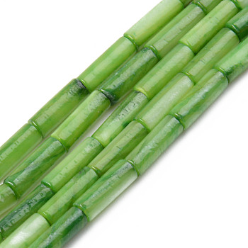Natural Freshwater Shell Beads Strand, Dyed, Column, Lime Green, 9x3mm, Hole: 0.8mm, about 38pcs/strand, 16.93 inch(43cm)