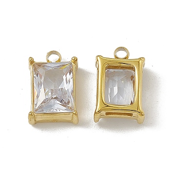 Vacuum Plating 201 Stainless Steel Glass Charms, Rectangle, Real 18K Gold Plated, 12x8x4.5mm, Hole: 1.6mm