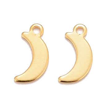 201 Stainless Steel Charms, Moon, Real 24k Gold Plated, 13x6x0.8mm, Hole: 1.4mm