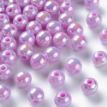Opaque Acrylic Beads, AB Color Plated, Round, Violet, 8x7mm, Hole: 2mm, about 1745pcs/500g