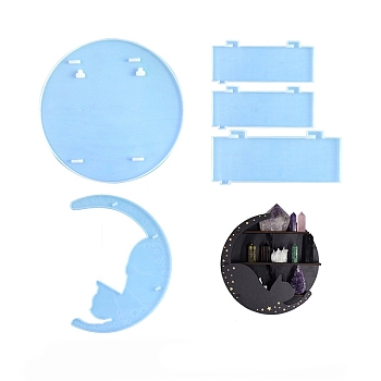 DIY Silicone Moon Wall Floating Shelf Molds, Resin Casting Molds, for UV Resin, Epoxy Resin Craft Making, Cat Shape, 182~260mm, 5pcs/set