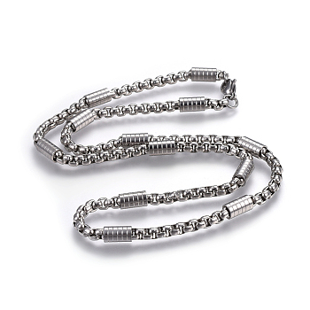 304 Stainless Steel Box Chain Necklaces, with Lobster Claw Clasps, Stainless Steel Color, 19.6 inch(49.7cm)