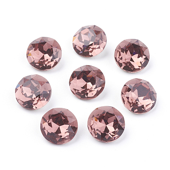 Pointed Back & Back Plated Glass Rhinestone Cabochons, Grade A, Faceted, Flat Round, Burgundy, 10x5mm
