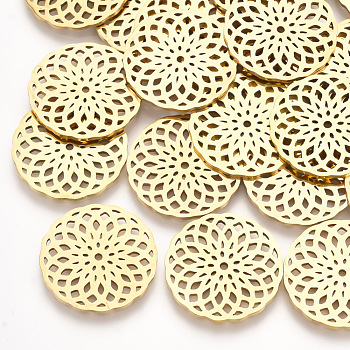 201 Stainless Steel Filigree Joiners Links, Laser Cut Links, Flat Round, Golden, 20x1mm