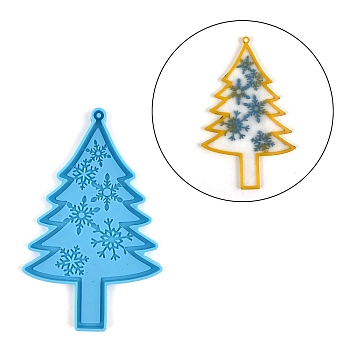 Christmas Themed Big Pendant Silicone Molds, Resin Casting Molds, for UV Resin, Epoxy Resin Craft Making, Christmas Tree, Snowflake Pattern, 130x82x5mm, Hole: 2.5mm