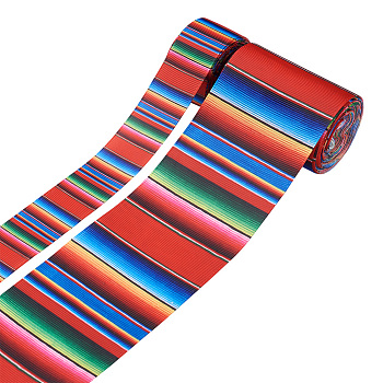 2 Rolls 2 Styles Stripe Pattern Printed Polyester Grosgrain Ribbon, for DIY Bowknot Accessories, Colorful, 1roll/style