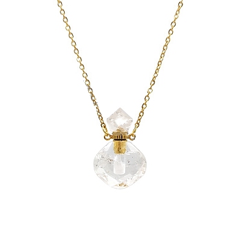 Natural Quartz Crystal Perfume Bottle Necklaces, with Golden Stainless Steel Chain, 23.62 inch(60cm)