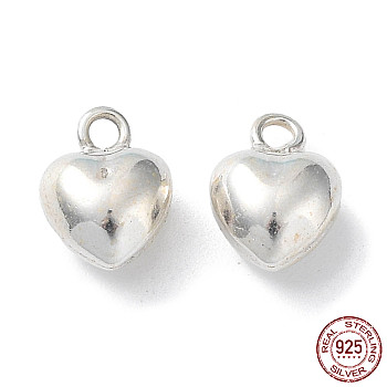 925 Sterling Silver Charms, Heart, Silver, 7x5x3.5mm, Hole: 1mm