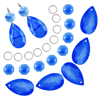 Gorgecraft DIY Shining Faceted Pendant Making Kits, Including Octagon Glass Rhinestone Links, Octagon Glass Pendants, Iron Split Rings, Blue, Links: 20pcs, Pendants: 10pcs, Ring: 40pcs
