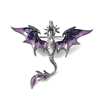 Dragon Enamel Pins, Alloy Rhinestone Lapel Pins for Backpack Clothes, Old Rose, 49x59mm