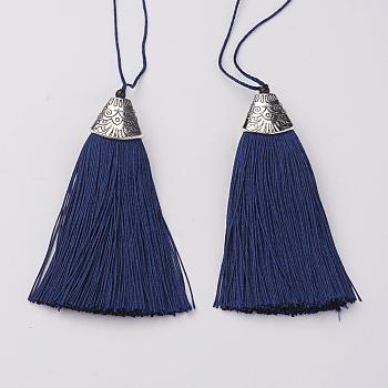 Nylon Tassels Big Pendant Decorations, with CCB Plastic, Antique Silver, Prussian Blue, 85x20x10.5mm