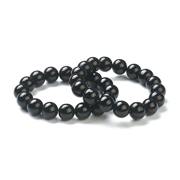 Round Glass Beads Stretch Bracelets for Teen Girl Women, Black, Beads: 4~5mm, Inner Diameter: 2-1/4 inch(5.65cm)