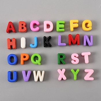 Acrylic European Beads, Large Hole Beads, Letter A~Z, Mixed Color, 20~21x8~21x13.5mm, Hole: 6mm, 26pcs/set