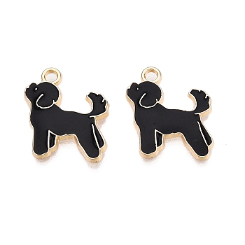 Alloy Enamel Pendants, Golden, Dog, Black, 19x17.5x2mm, Hole: 1.8mm