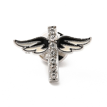 Cross Enamel Rhinestone Pin, Platinum Tone Alloy Badge for Backpack Clothes, Crystal, 26x19x2mm, Pin: 1.2mm