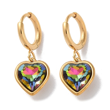 PVD Vacuum Plating 304 Stainless Steel Hoop Earrings, with Rhinestone, Heart, Colorful, 26x10mm