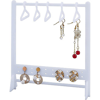 Opaque Acrylic Earring Display Stands, Coat Hanger Shape, White, Finish Product: 16x3.9x18cm, about 8pcs/set