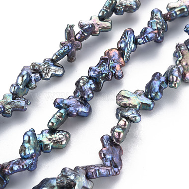 Steel Blue Cross Keshi Pearl Beads