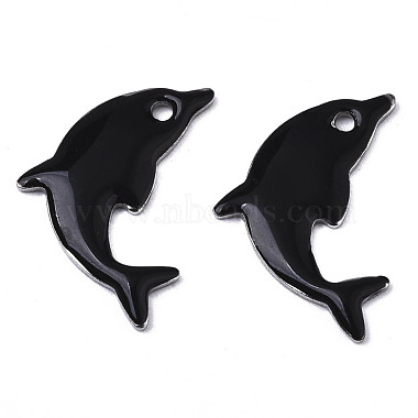 Black Dolphin Stainless Steel+Enamel Pendants