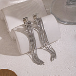 304 Stainless Steel Hoop Earrings, Ball Chain Tassel Charm, Platinum, 72.5x7mm(AU2078-3)