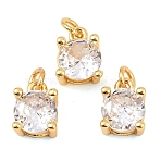 Brass with Cubic Zirconia Charms, Round Charms, Lead Free & Cadmium Free, Rack Plating, Long-Lasting Plated, Real 18K Gold Plated, 8x6.5x5.5mm, Jump Ring: 4x0.7mm, Inner Diameter: 2.5mm(KK-F927-15G)
