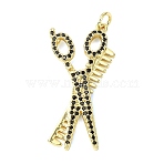 Brass Micro Pave Cubic Zirconia Pendants, Scissor Charms, Long-Lasting Plated, Rack Plating, Lead Free & Cadmium Free, Real 18K Gold Plated, 33.5x17x3mm, Hole: 3.5mm(KK-H270-04G)