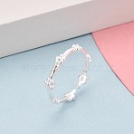 925 Sterling Silver Open Cuff Rings for Women, Flower, with S925 Stamp, Silver, 4mm, US Size 7 1/4(17.5mm)(STER-N016-148S)