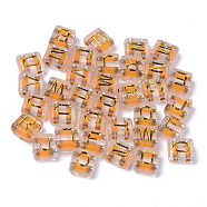 Transparent Electroplate Acrylic Multi-Strand Links, for Tile Elastic Bracelets Making, Rectangle with Golden Plated Mixed Letter, Clear, 8.5x7.5x4mm, Hole: 1.5mm(X-MACR-S273-57)