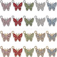 SUPERFINDINGS 40Pcs 10 Colors Alloy Pendants, with Rhinestone, Butterfly, Mixed Color, 15x17x2.5mm, Hole: 1.6mm, 4pcs/color(FIND-FH0003-79)