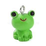Opaque Resin Pendants, Animal Charms with Platinum Plated Iron Loops, Frog, 16.5x16.5x10mm, Hole: 2mm(RESI-Z014-01F)