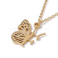 Initial Letter with Butterfly Pendant Necklace, Golden 304 Stainless Steel Jewelry for Women, Letter.F, Pendant: 21x18x1mm, 15.55 inch(39.5cm)(NJEW-C026-01G-F)
