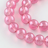 Transparent Spray Painted Glass Bead Strands, Round, Hot Pink, 8mm, Hole: 1.3~1.6mm, about 104pcs/strand, 32.7 inch(DGLA-R050-8mm-06)