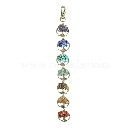 Flat Round with Tree of Life Tibetan Style Alloy Pendant Decorations, with Chakra Synthetic & Natural Mixed Gemstone Beads Chip, Antique Bronze, 238mm, Tree: 29x26x5mm(HJEW-JM01742-02)