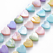 Electroplated Natural Freshwater Shell Beads Strands, Dyed, Heart, Mixed Color, 10x10.5x3mm, Hole: 0.8mm, about 34pcs/strand, 13.78 inch~13.98 inch(35~35.5cm)(X-SHEL-N026-170)